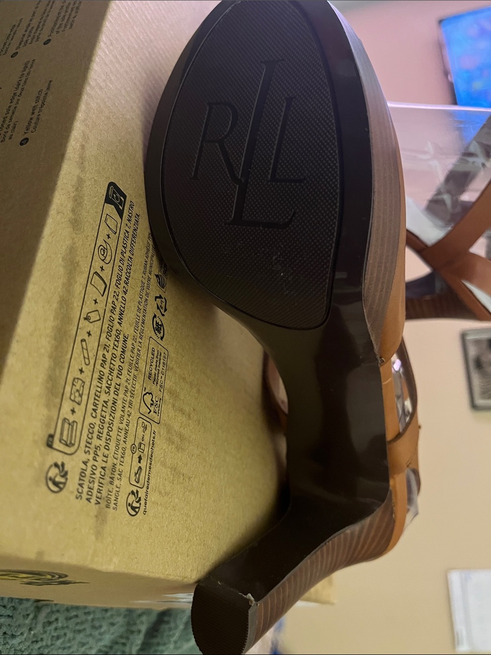 Ralph Lauren Tan Leather Strappy Platform Heels - Picture 2 of 5